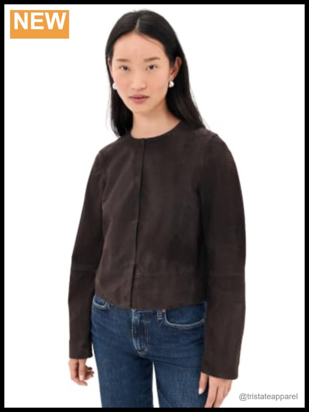 Womens Collarless Cropped Suede Jacket Lambskin Leather